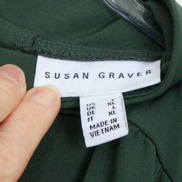 Susan Graver Womens Liquid Knit Keyhole Mock Neck Blouse Size L Green Stretch - Picture 5 of 9